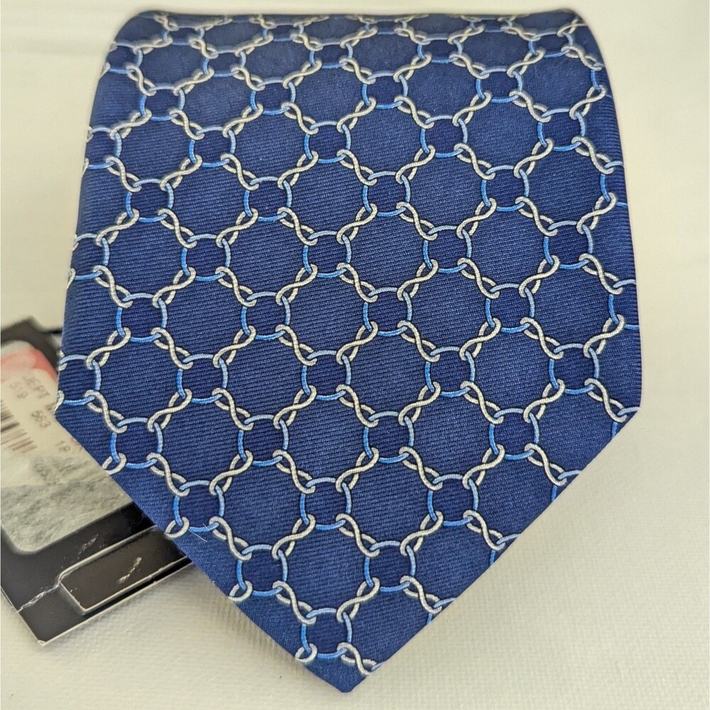 NWT Cremieux Collection 100% Silk Necktie Blue Geometric Circles  Made in USA
